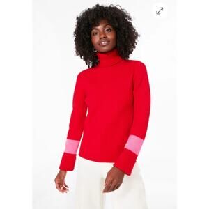 Tuckernuck Red Turtleneck Sweater with Pink Sleeve Bands